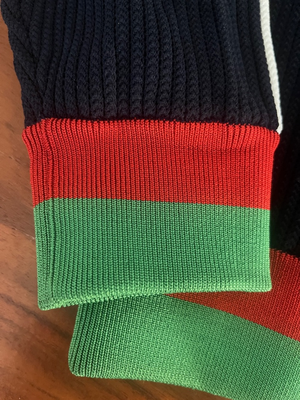 Gucci x Adidas Navy Cardigan with Red & Green Hem and White Shoulder Stripes - Picture 5 of 11